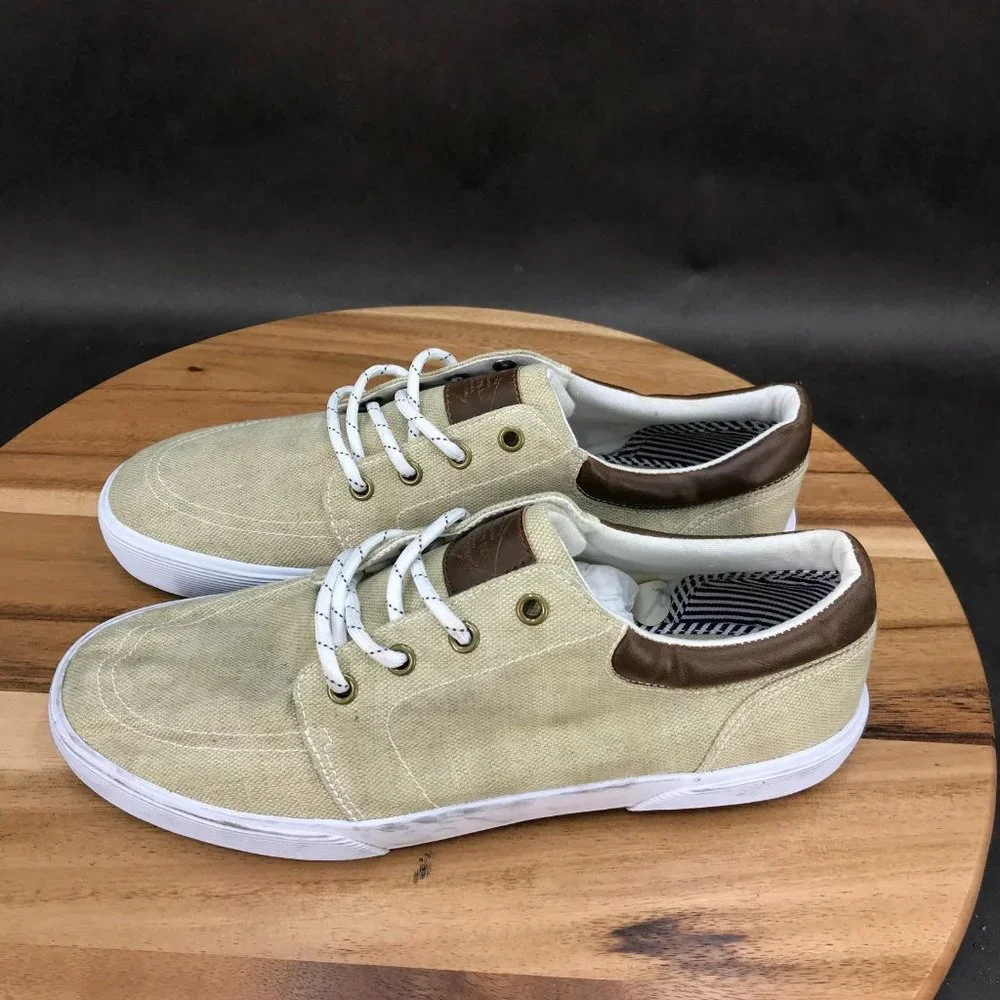 St. John's Bay Bryce Beige Canvas Boat Shoes Sneakers Low Top Lace Up Mens 9
